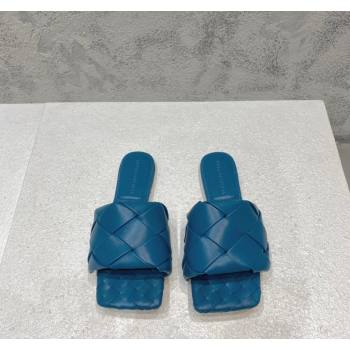 Bottega Veneta Lido Flat Slide Sandals in Intrecciato Leather Dark Blue 2024 0430 (MD-240430193)