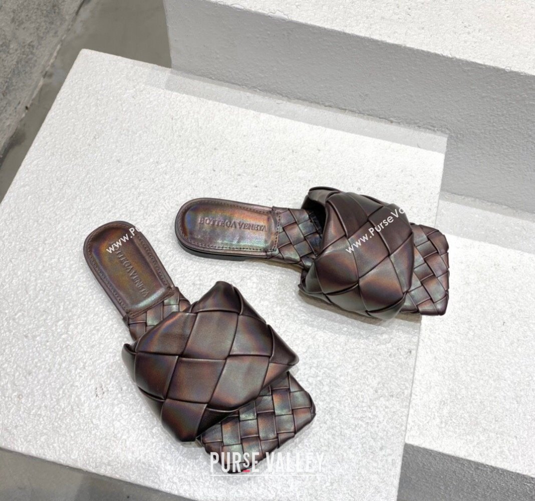 Bottega Veneta Lido Flat Slide Sandals in Intrecciato Leather Bronze 2024 0430 (MD-240430194)