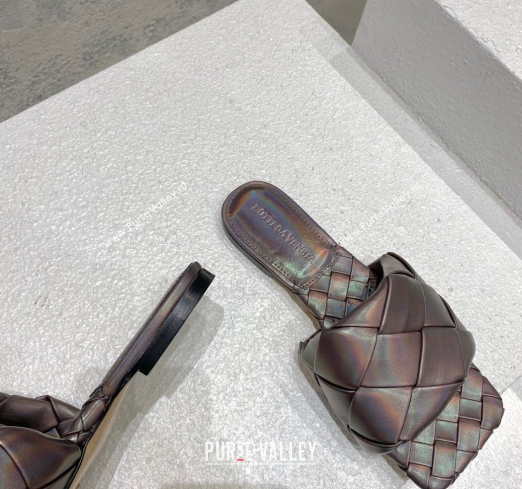 Bottega Veneta Lido Flat Slide Sandals in Intrecciato Leather Bronze 2024 0430 (MD-240430194)