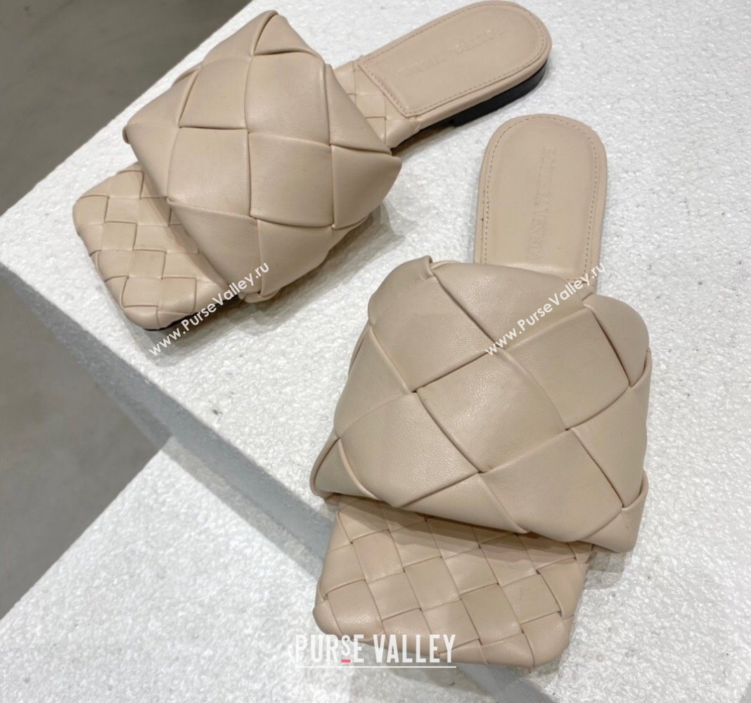 Bottega Veneta Lido Flat Slide Sandals in Intrecciato Leather Light Beige 2024 0430 (MD-240430196)