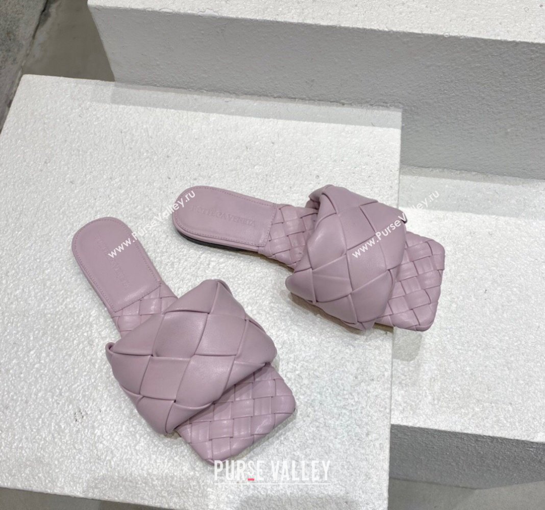 Bottega Veneta Lido Flat Slide Sandals in Intrecciato Leather Light Purple 2024 0430 (MD-240430198)