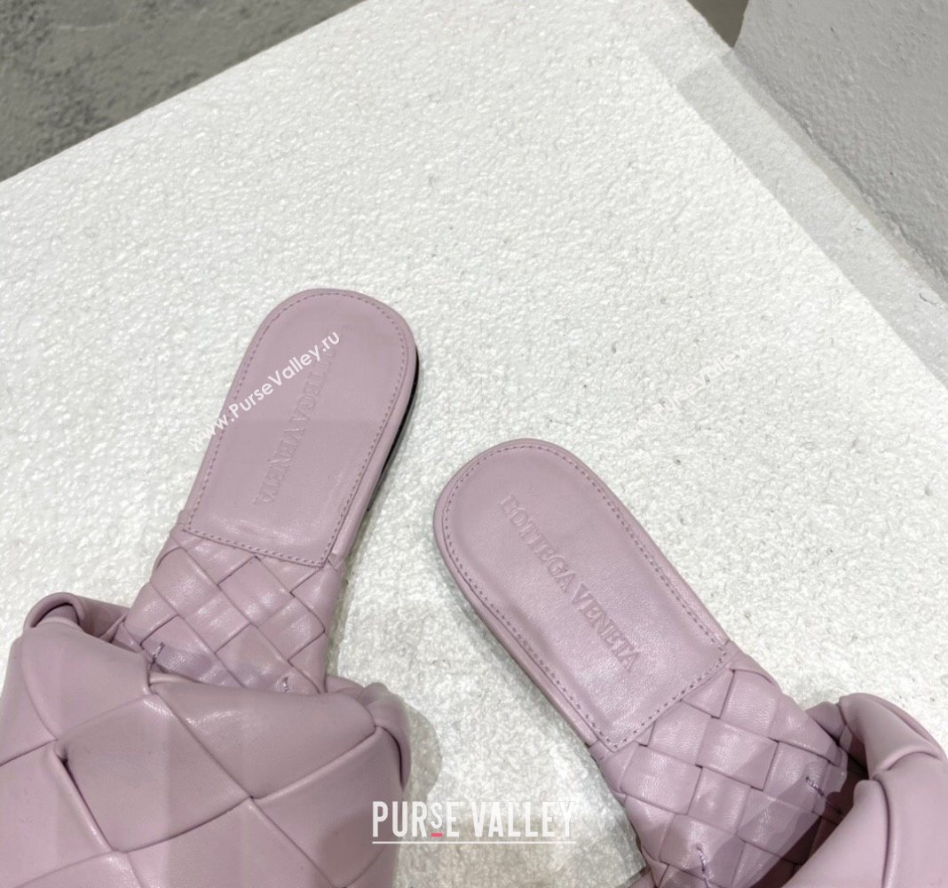 Bottega Veneta Lido Flat Slide Sandals in Intrecciato Leather Light Purple 2024 0430 (MD-240430198)