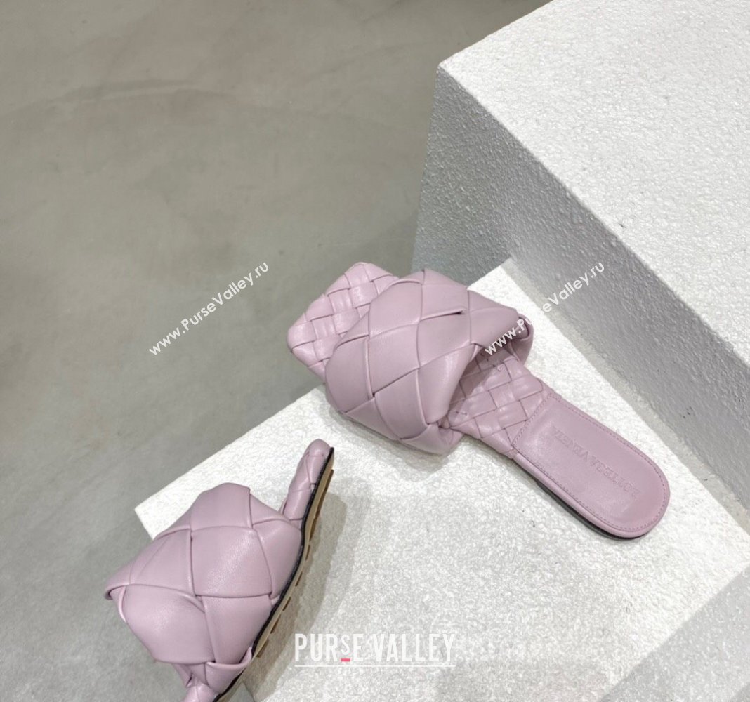 Bottega Veneta Lido Flat Slide Sandals in Intrecciato Leather Light Purple 2024 0430 (MD-240430198)