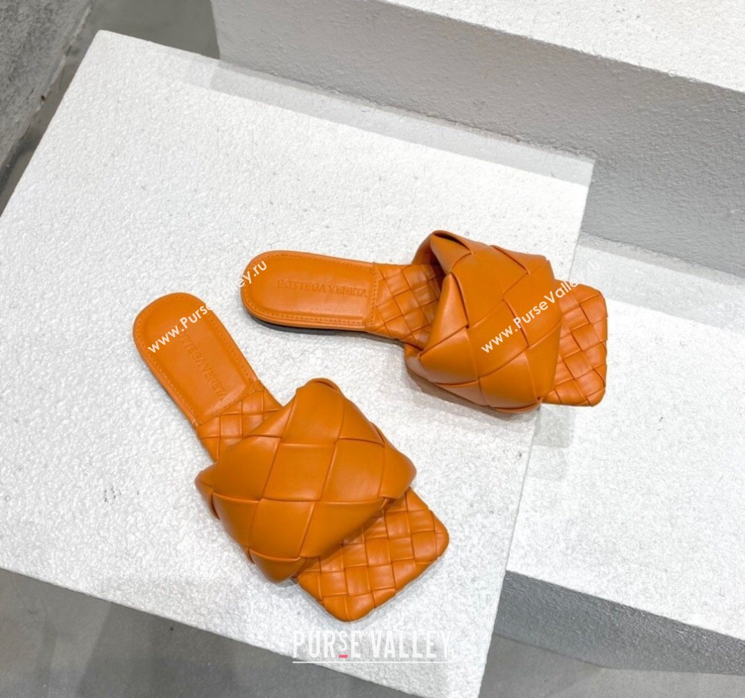 Bottega Veneta Lido Flat Slide Sandals in Intrecciato Leather Orange 2 2024 0430 (MD-240430199)