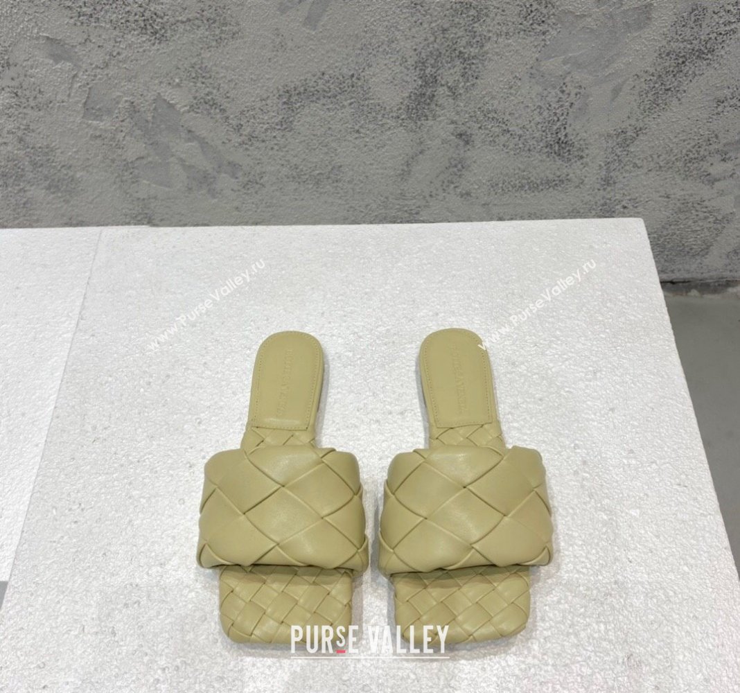 Bottega Veneta Lido Flat Slide Sandals in Intrecciato Leather Pale Green 2024 0430 (MD-240430200)