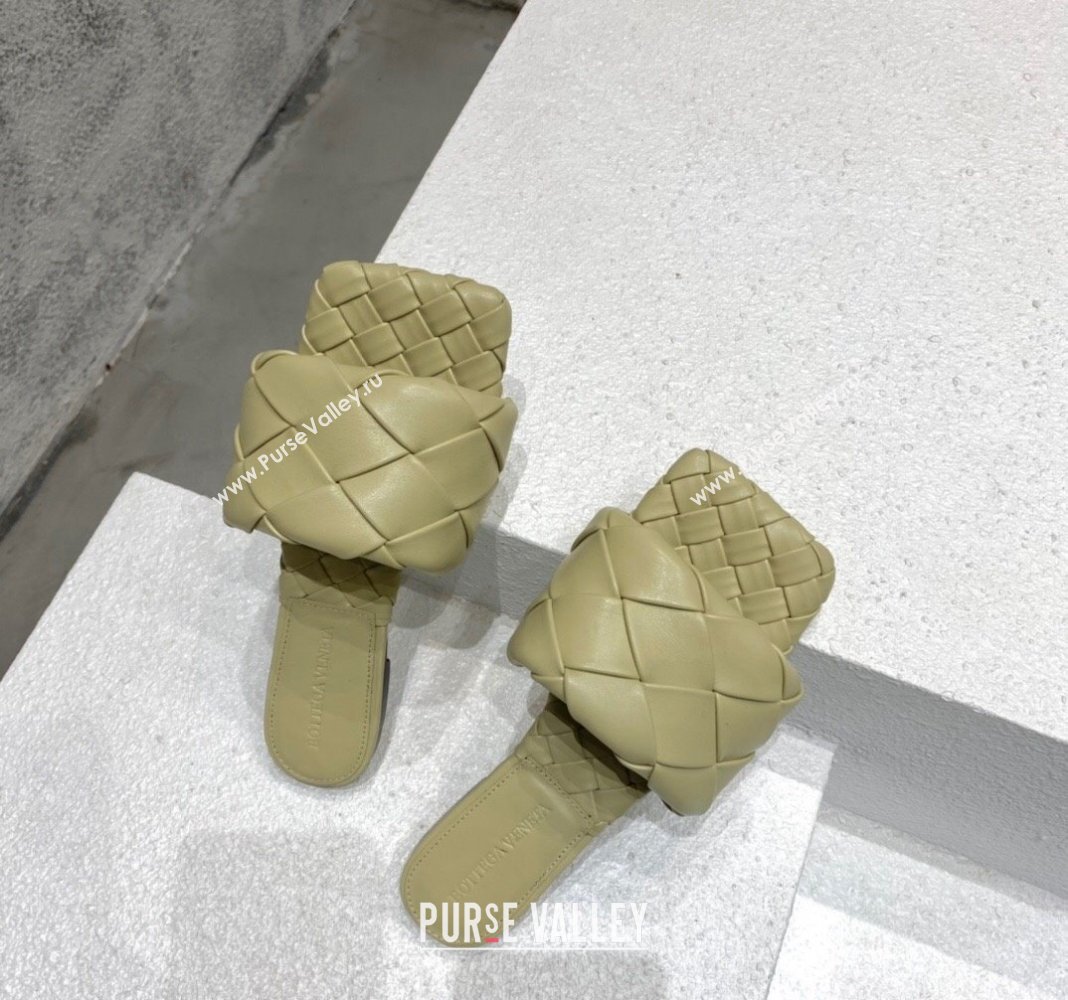 Bottega Veneta Lido Flat Slide Sandals in Intrecciato Leather Pale Green 2024 0430 (MD-240430200)