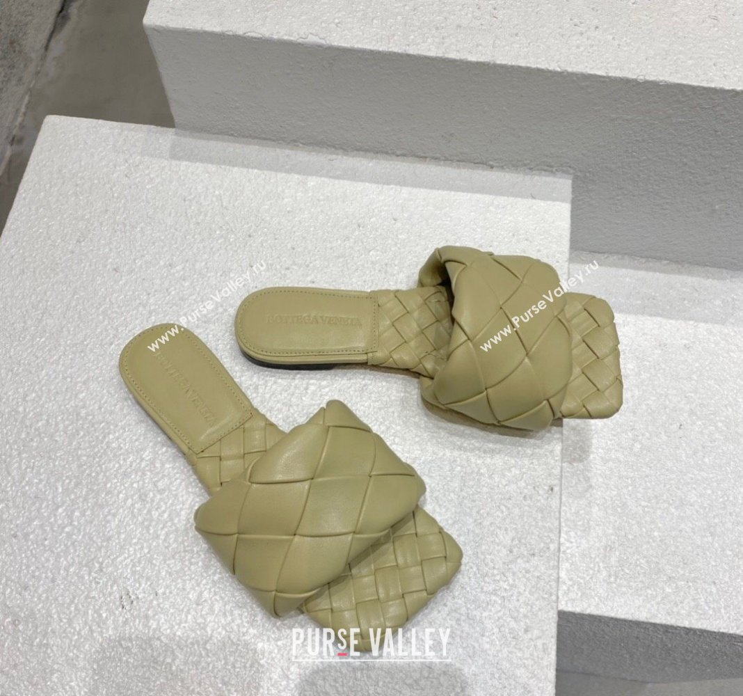 Bottega Veneta Lido Flat Slide Sandals in Intrecciato Leather Pale Green 2024 0430 (MD-240430200)