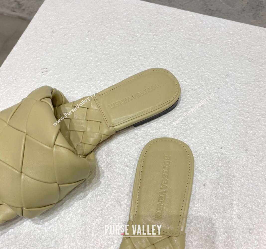 Bottega Veneta Lido Flat Slide Sandals in Intrecciato Leather Pale Green 2024 0430 (MD-240430200)