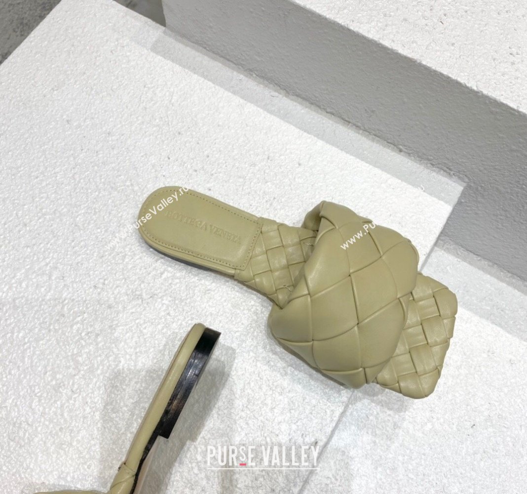 Bottega Veneta Lido Flat Slide Sandals in Intrecciato Leather Pale Green 2024 0430 (MD-240430200)