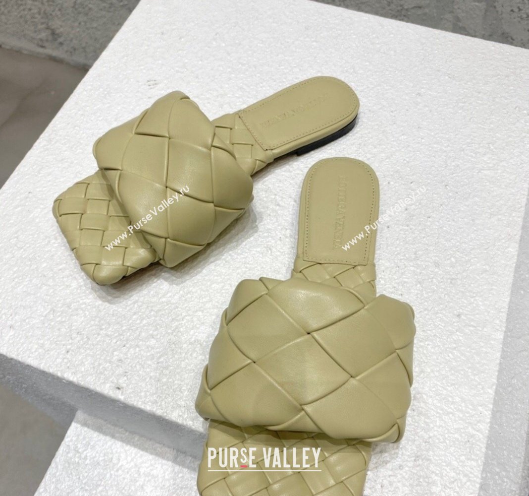 Bottega Veneta Lido Flat Slide Sandals in Intrecciato Leather Pale Green 2024 0430 (MD-240430200)