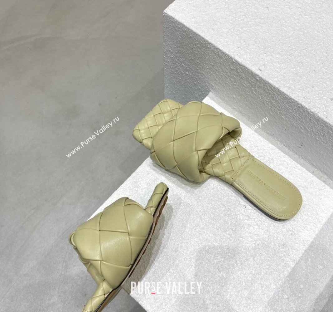 Bottega Veneta Lido Flat Slide Sandals in Intrecciato Leather Pale Green 2024 0430 (MD-240430200)
