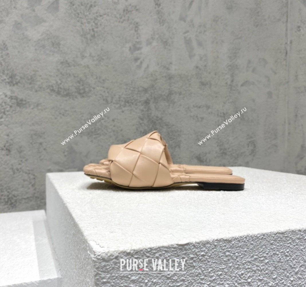 Bottega Veneta Lido Flat Slide Sandals in Intrecciato Leather Rose Beige 2024 0430 (MD-240430201)