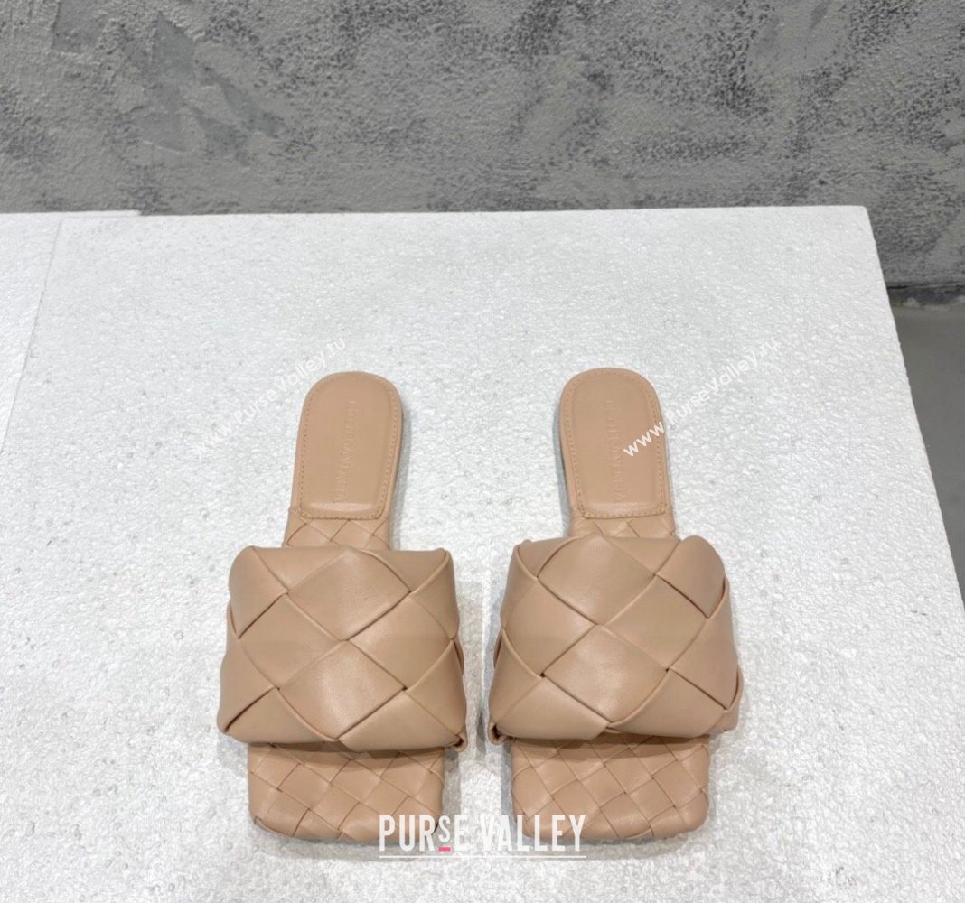 Bottega Veneta Lido Flat Slide Sandals in Intrecciato Leather Rose Beige 2024 0430 (MD-240430201)