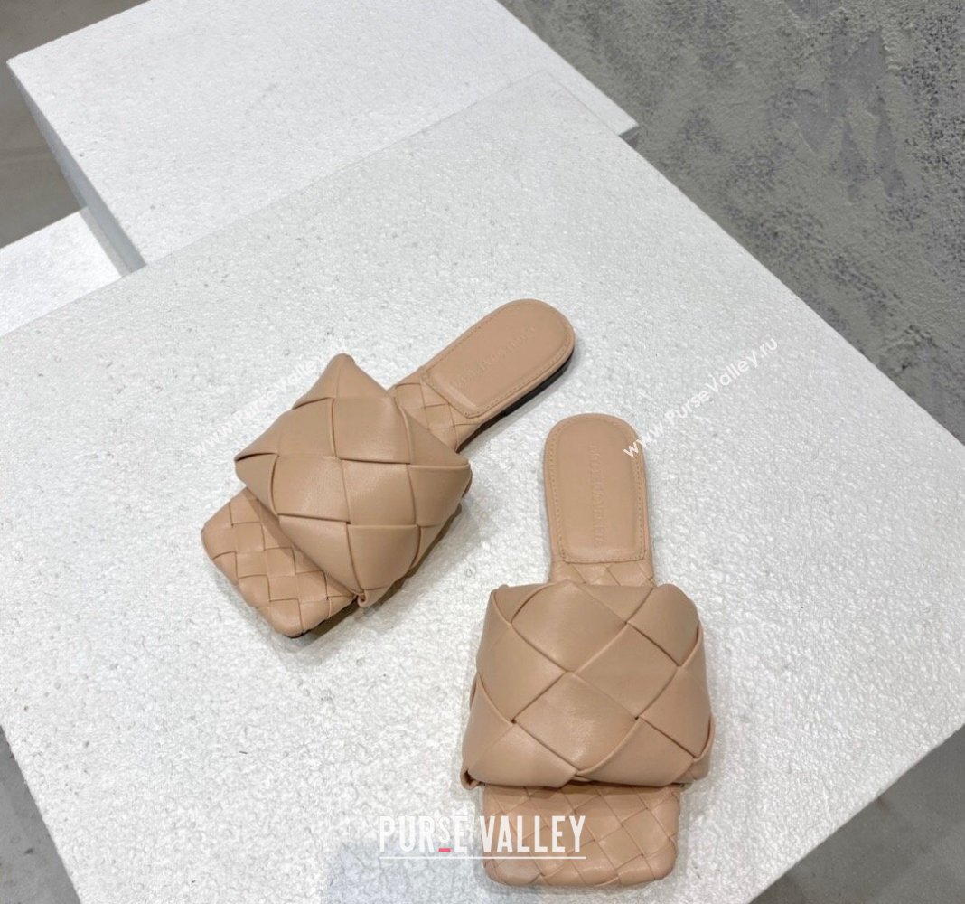 Bottega Veneta Lido Flat Slide Sandals in Intrecciato Leather Rose Beige 2024 0430 (MD-240430201)
