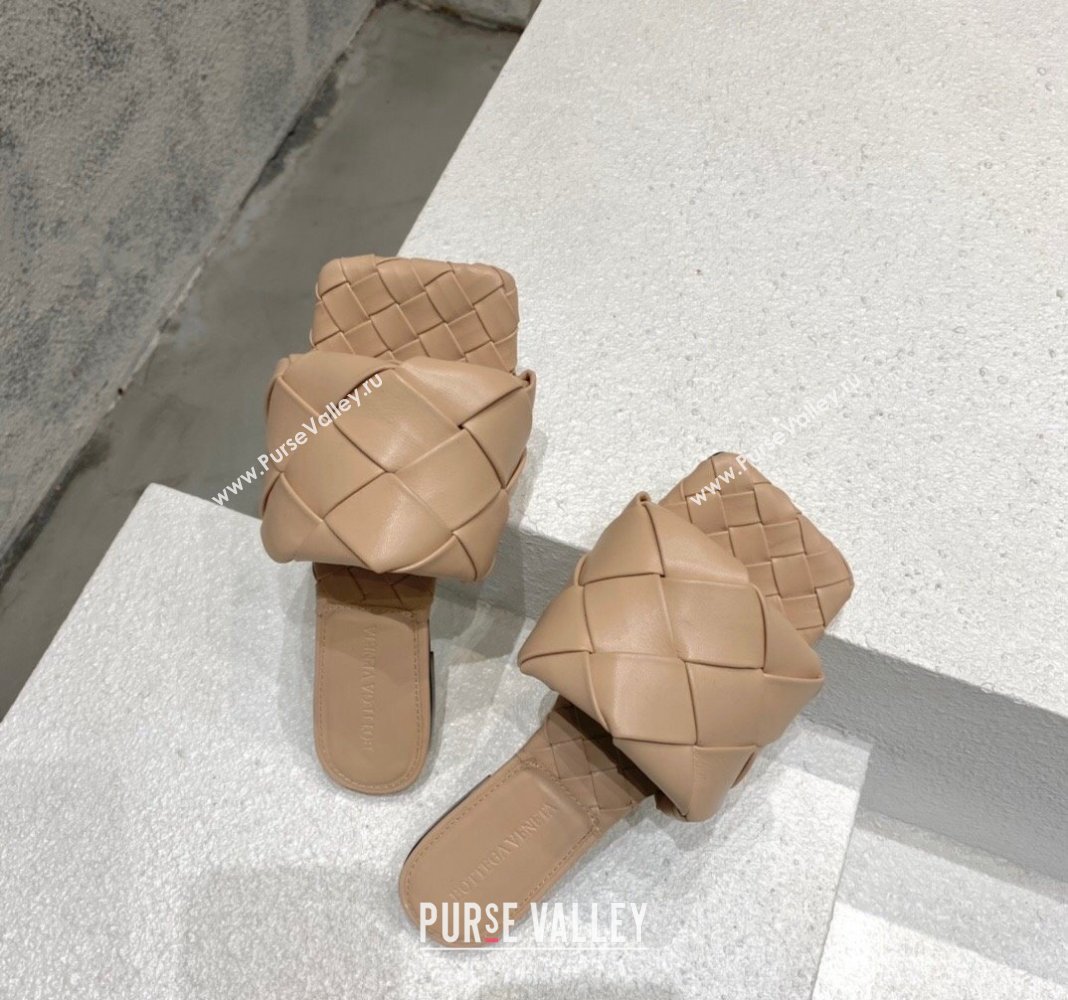 Bottega Veneta Lido Flat Slide Sandals in Intrecciato Leather Rose Beige 2024 0430 (MD-240430201)