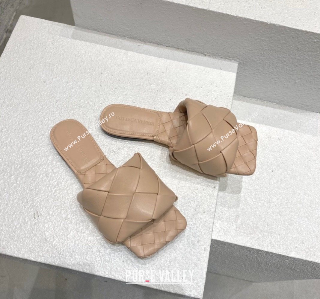 Bottega Veneta Lido Flat Slide Sandals in Intrecciato Leather Rose Beige 2024 0430 (MD-240430201)