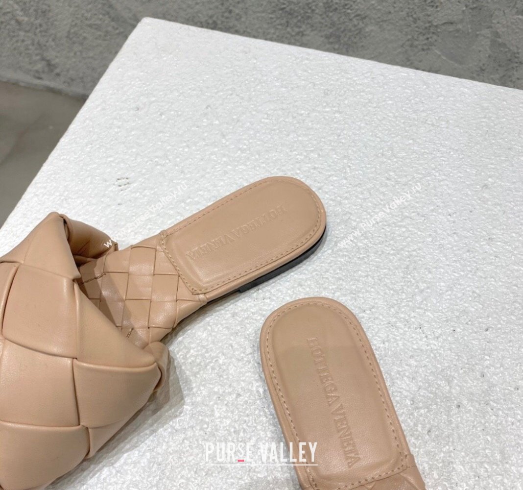 Bottega Veneta Lido Flat Slide Sandals in Intrecciato Leather Rose Beige 2024 0430 (MD-240430201)