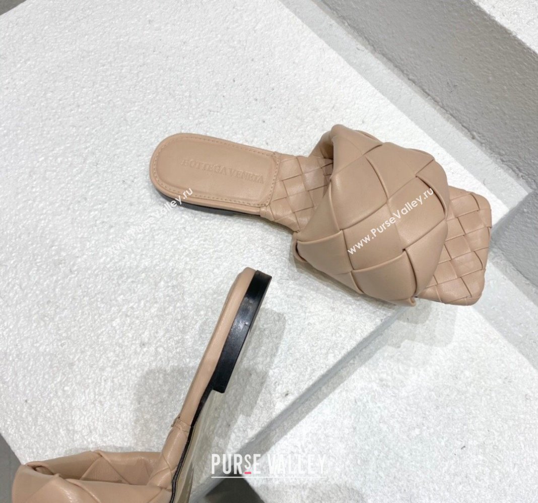 Bottega Veneta Lido Flat Slide Sandals in Intrecciato Leather Rose Beige 2024 0430 (MD-240430201)
