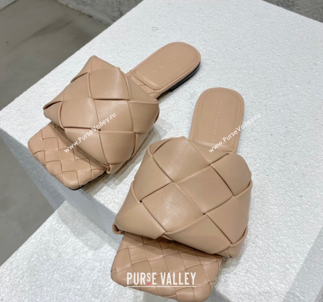 Bottega Veneta Lido Flat Slide Sandals in Intrecciato Leather Rose Beige 2024 0430 (MD-240430201)