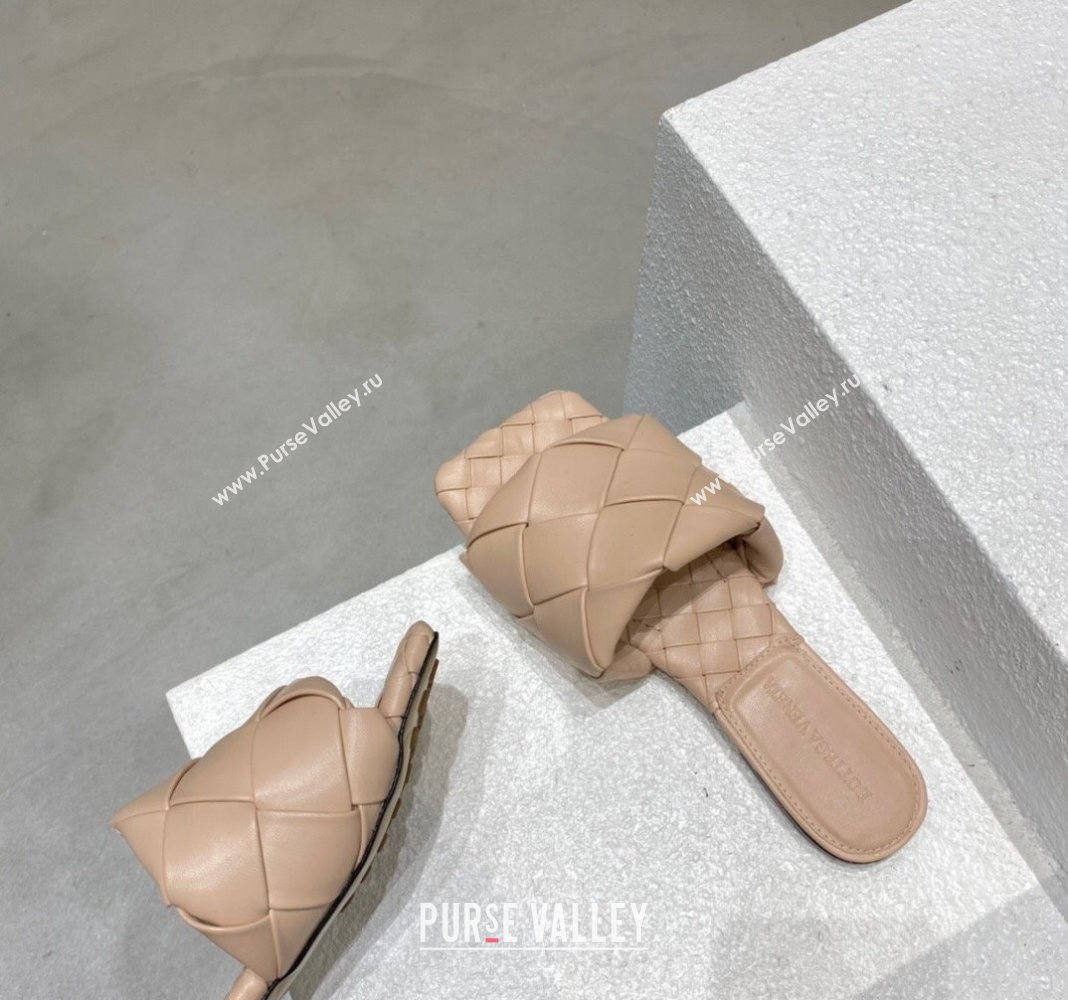 Bottega Veneta Lido Flat Slide Sandals in Intrecciato Leather Rose Beige 2024 0430 (MD-240430201)