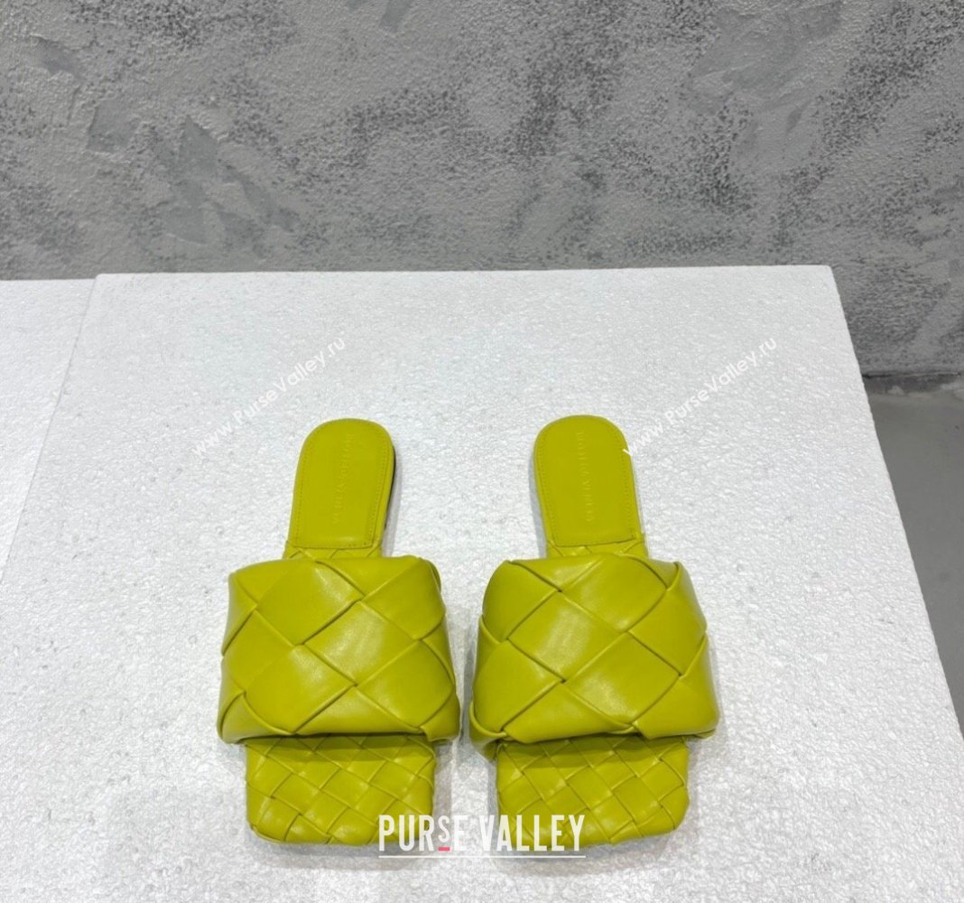 Bottega Veneta Lido Flat Slide Sandals in Intrecciato Leather Kiwi Green 2024 0430 (MD-240430202)