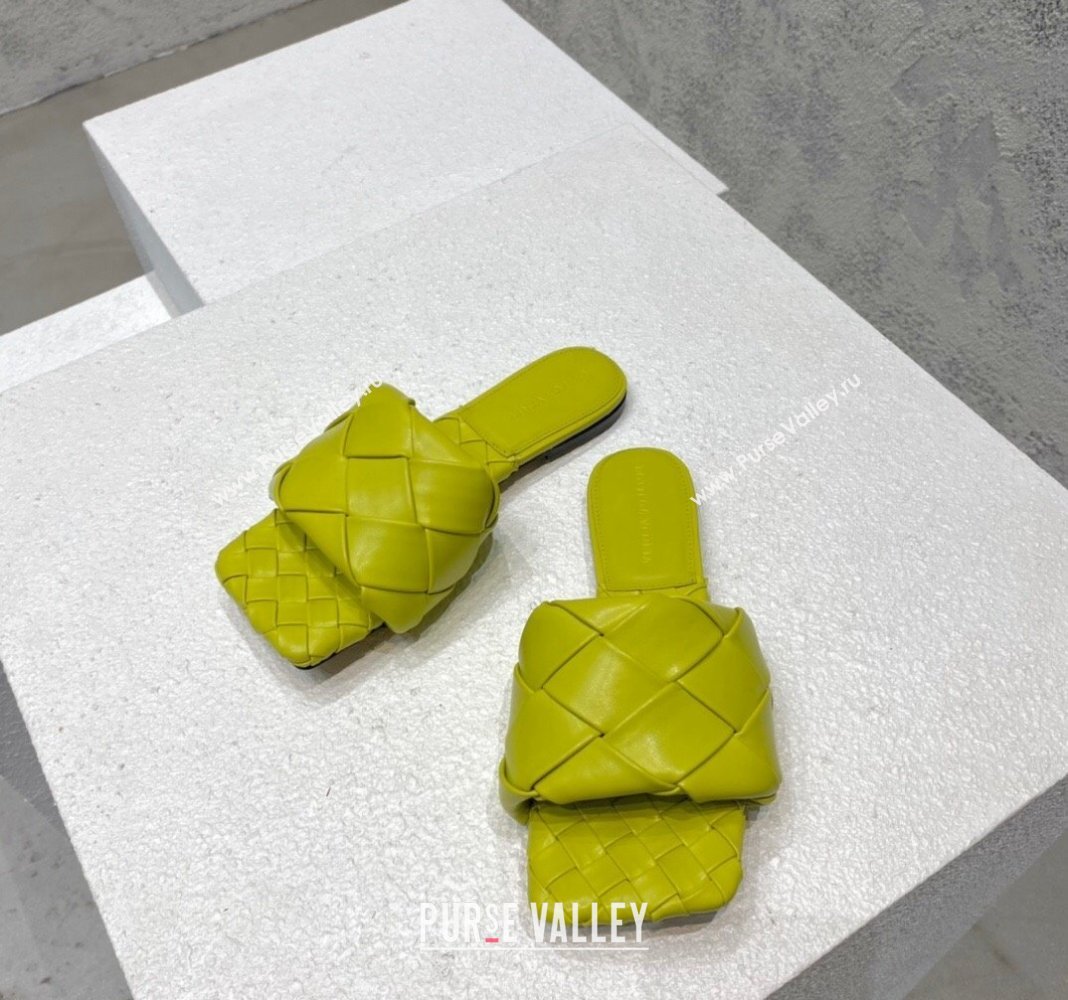 Bottega Veneta Lido Flat Slide Sandals in Intrecciato Leather Kiwi Green 2024 0430 (MD-240430202)