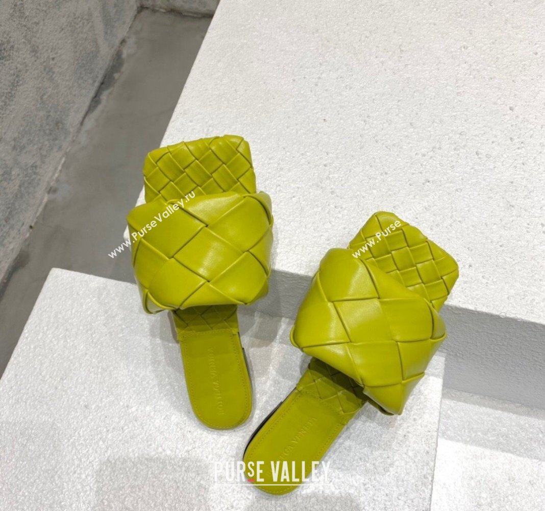 Bottega Veneta Lido Flat Slide Sandals in Intrecciato Leather Kiwi Green 2024 0430 (MD-240430202)