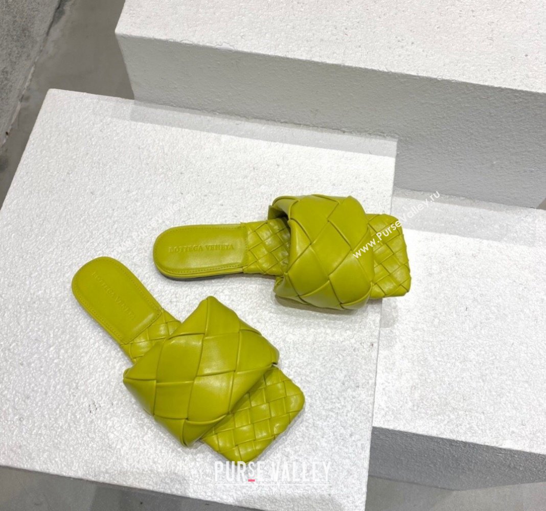Bottega Veneta Lido Flat Slide Sandals in Intrecciato Leather Kiwi Green 2024 0430 (MD-240430202)