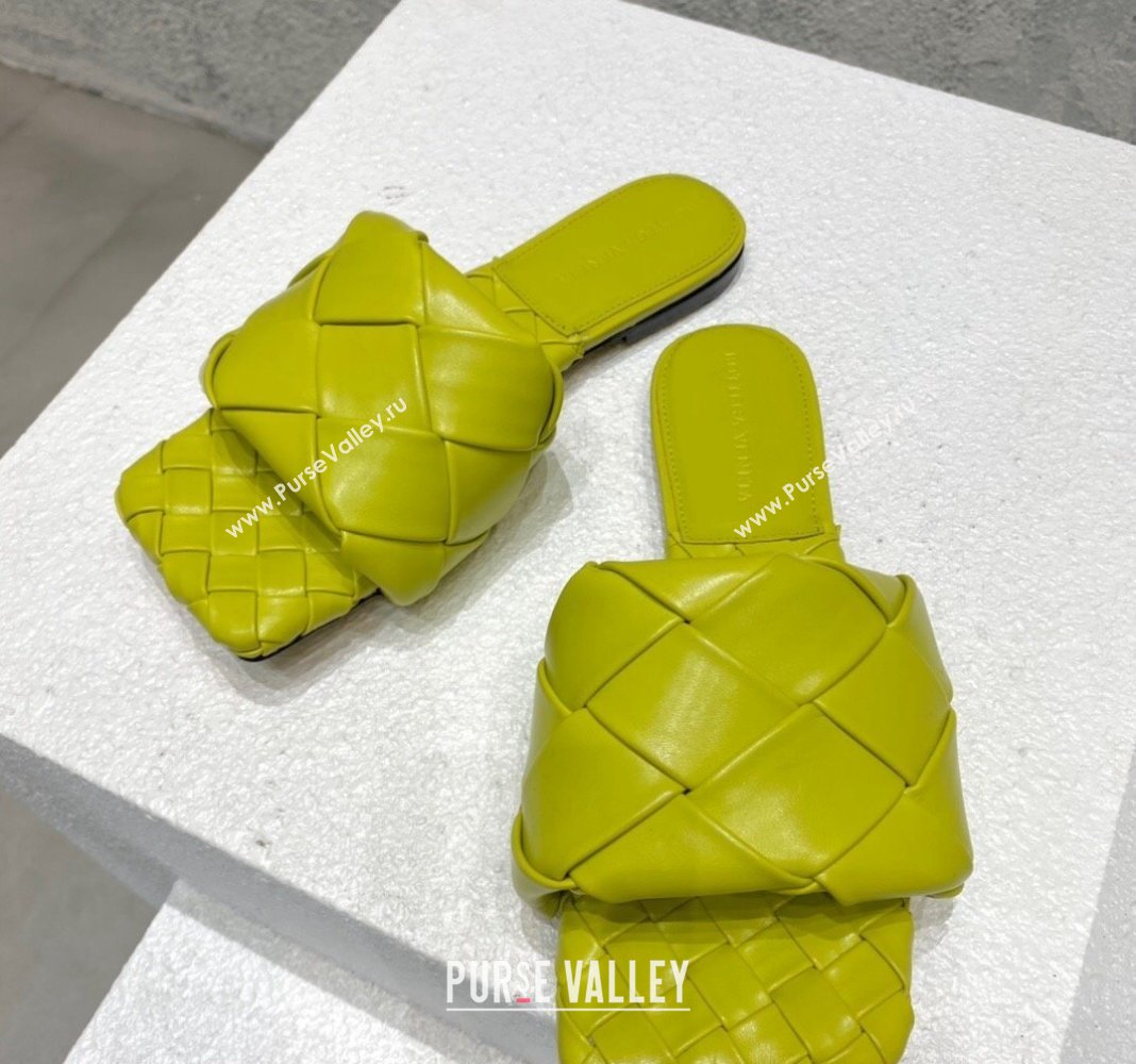 Bottega Veneta Lido Flat Slide Sandals in Intrecciato Leather Kiwi Green 2024 0430 (MD-240430202)