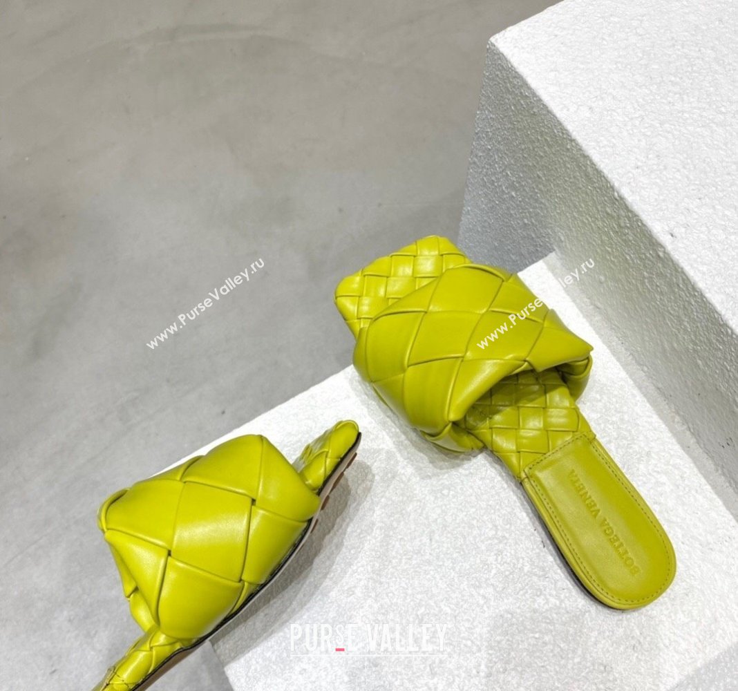 Bottega Veneta Lido Flat Slide Sandals in Intrecciato Leather Kiwi Green 2024 0430 (MD-240430202)