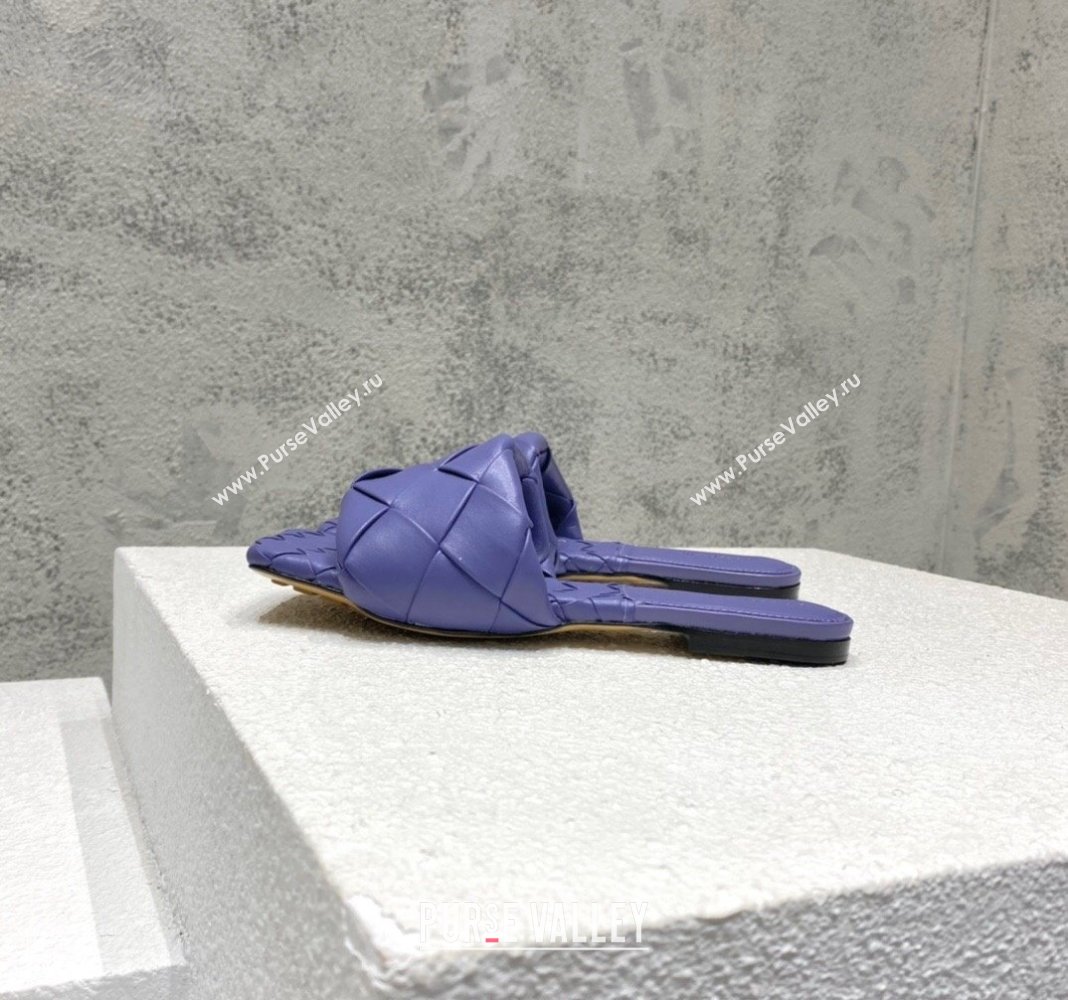 Bottega Veneta Lido Flat Slide Sandals in Intrecciato Leather Violet Purple 2024 0430 (MD-240430204)