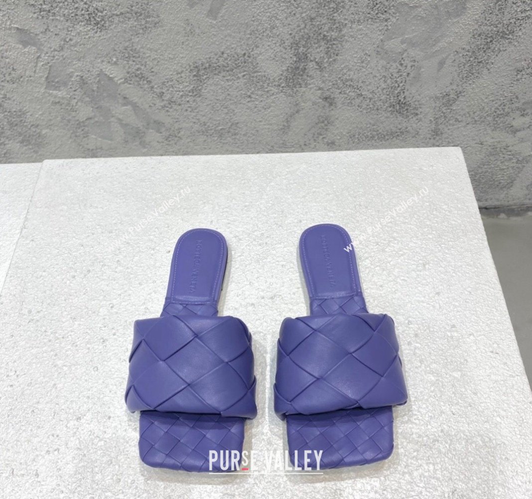 Bottega Veneta Lido Flat Slide Sandals in Intrecciato Leather Violet Purple 2024 0430 (MD-240430204)