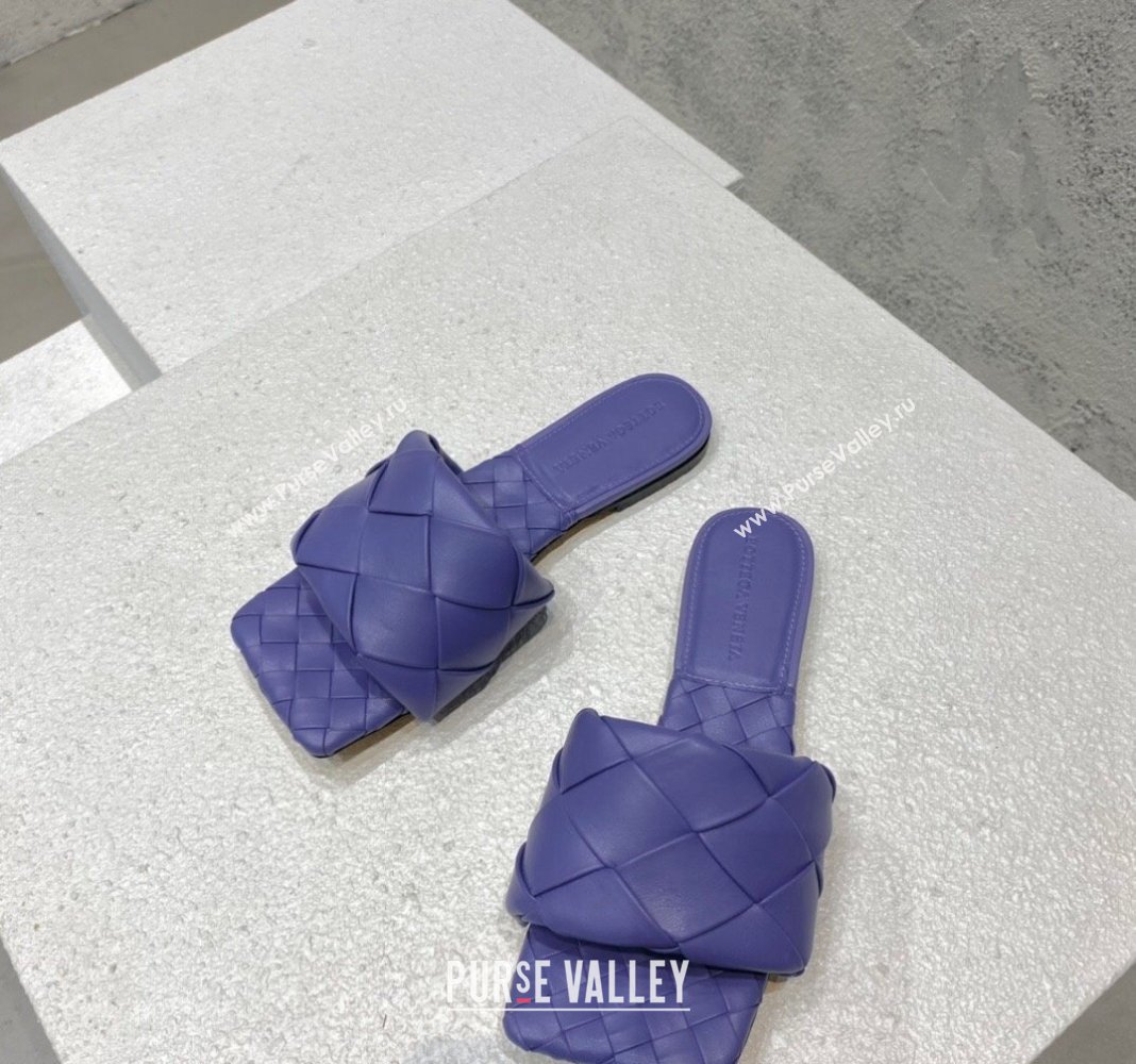 Bottega Veneta Lido Flat Slide Sandals in Intrecciato Leather Violet Purple 2024 0430 (MD-240430204)