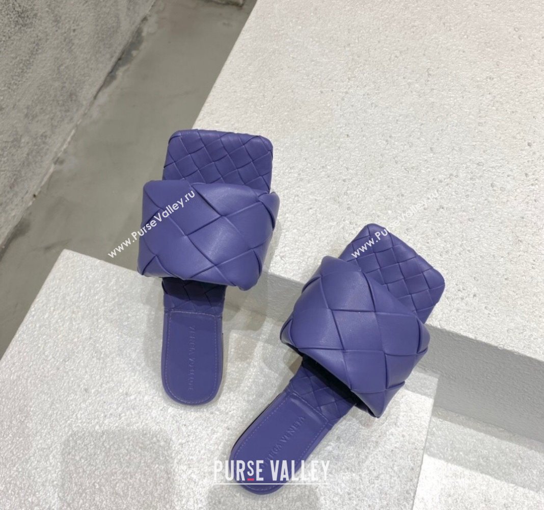 Bottega Veneta Lido Flat Slide Sandals in Intrecciato Leather Violet Purple 2024 0430 (MD-240430204)