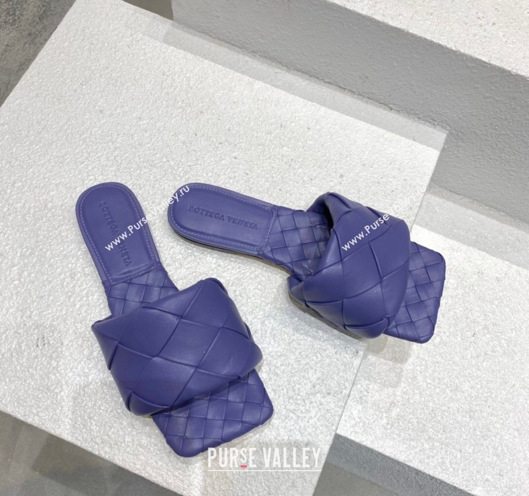 Bottega Veneta Lido Flat Slide Sandals in Intrecciato Leather Violet Purple 2024 0430 (MD-240430204)
