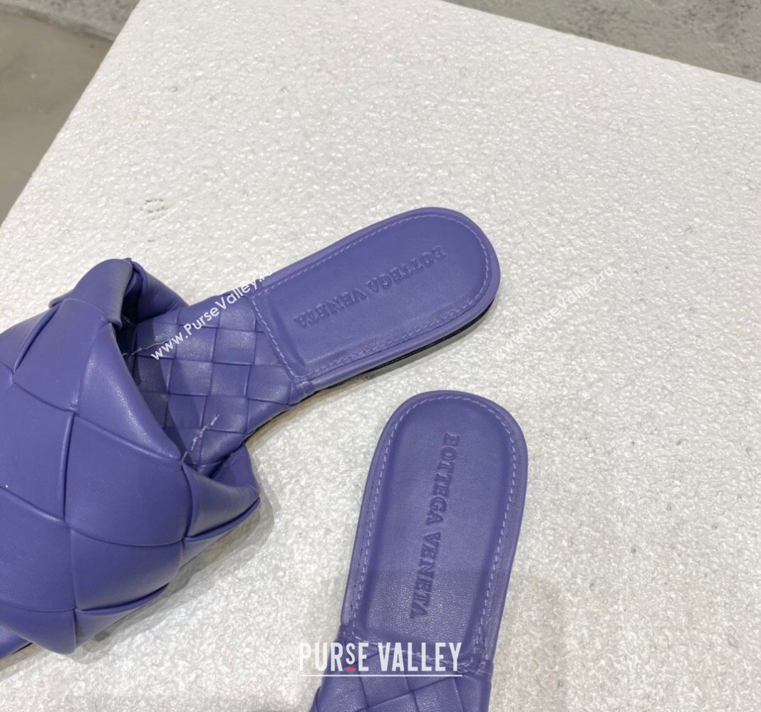 Bottega Veneta Lido Flat Slide Sandals in Intrecciato Leather Violet Purple 2024 0430 (MD-240430204)