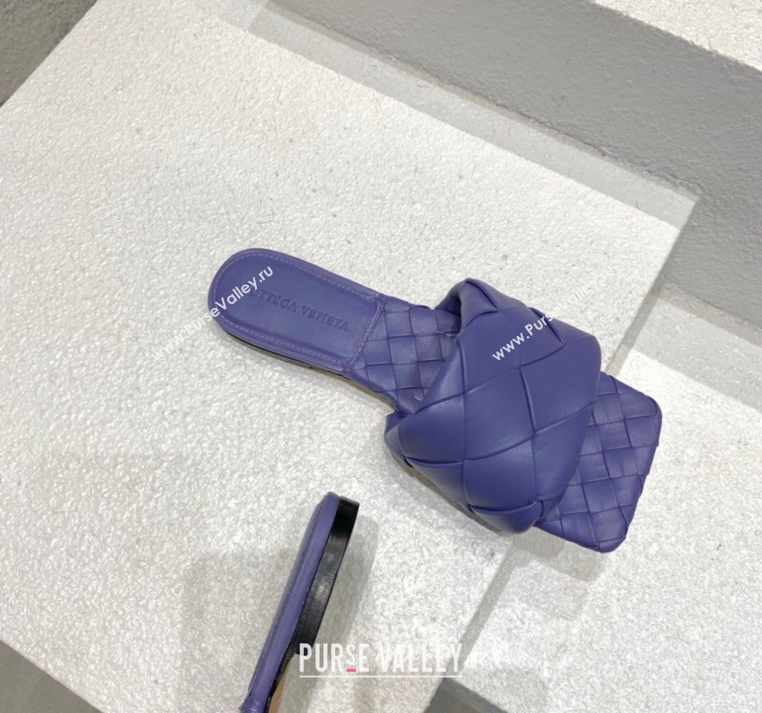 Bottega Veneta Lido Flat Slide Sandals in Intrecciato Leather Violet Purple 2024 0430 (MD-240430204)