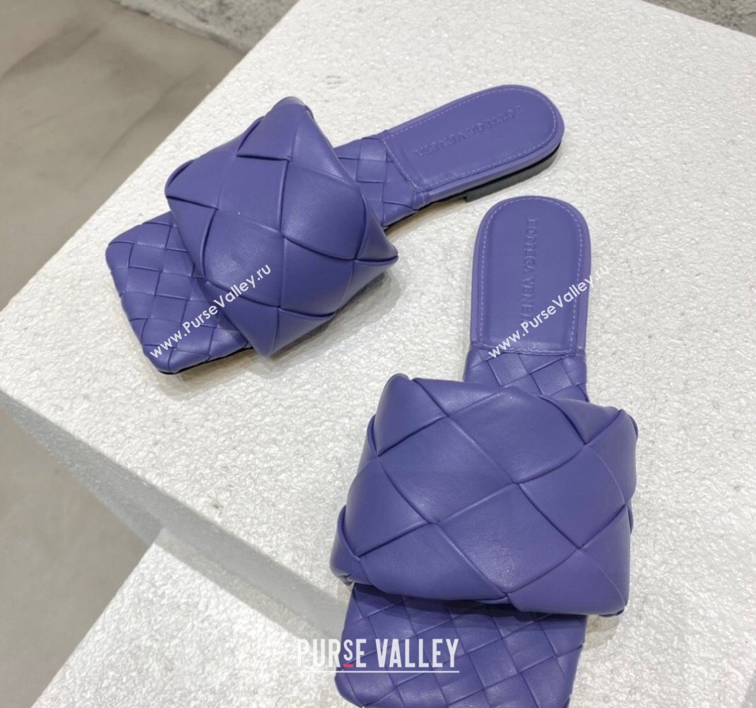 Bottega Veneta Lido Flat Slide Sandals in Intrecciato Leather Violet Purple 2024 0430 (MD-240430204)