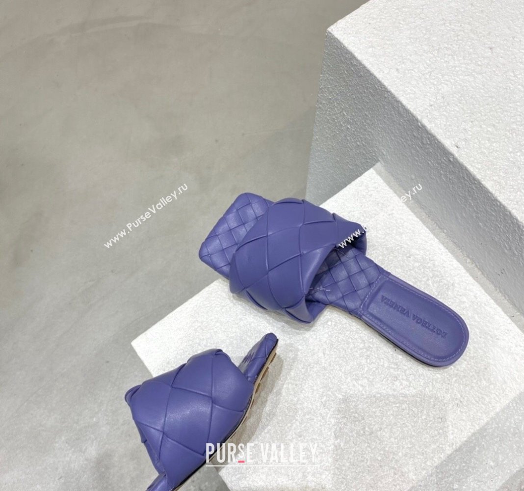 Bottega Veneta Lido Flat Slide Sandals in Intrecciato Leather Violet Purple 2024 0430 (MD-240430204)