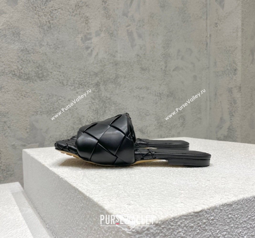 Bottega Veneta Lido Flat Slide Sandals in Intrecciato Leather Black 2024 0430 (MD-240430205)