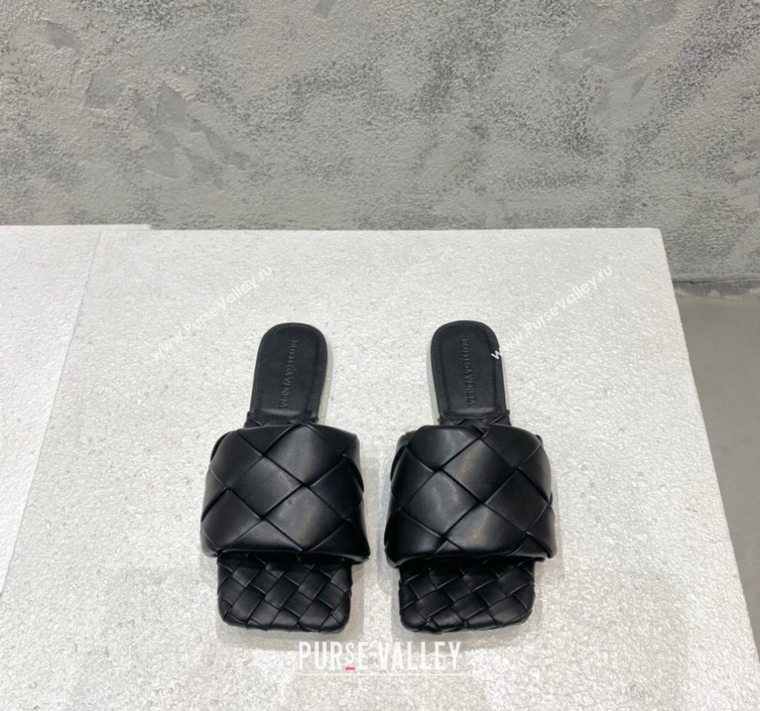 Bottega Veneta Lido Flat Slide Sandals in Intrecciato Leather Black 2024 0430 (MD-240430205)