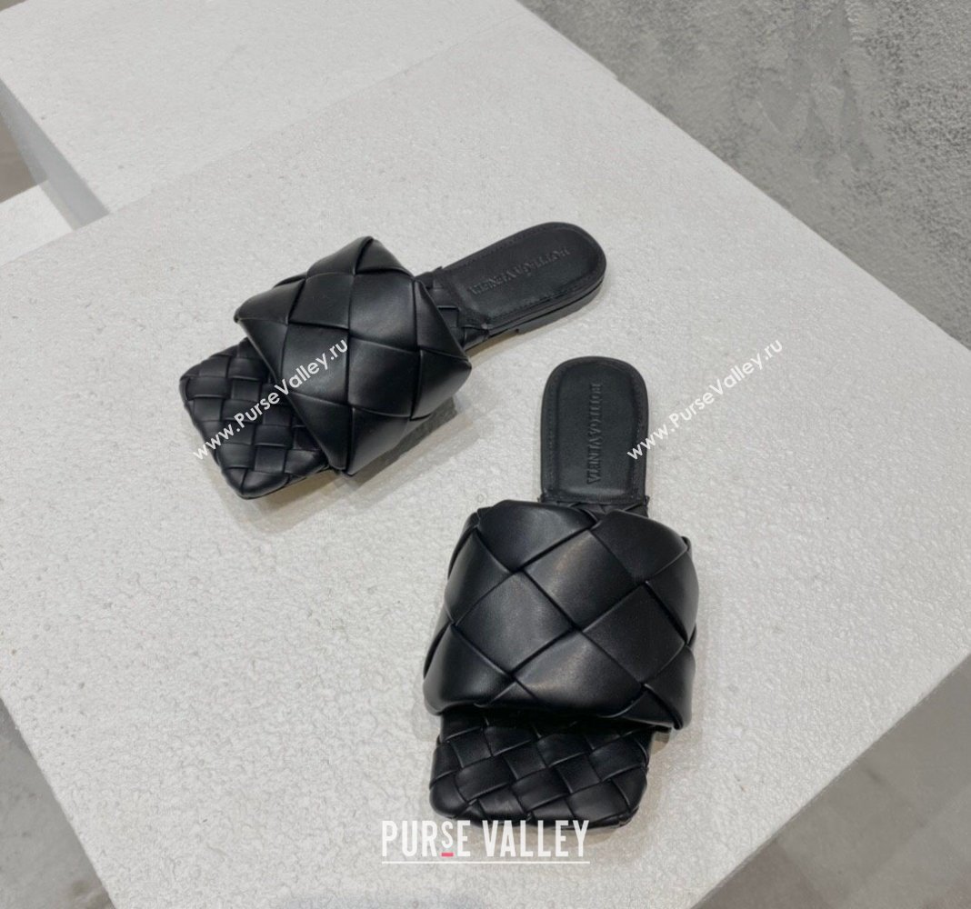 Bottega Veneta Lido Flat Slide Sandals in Intrecciato Leather Black 2024 0430 (MD-240430205)