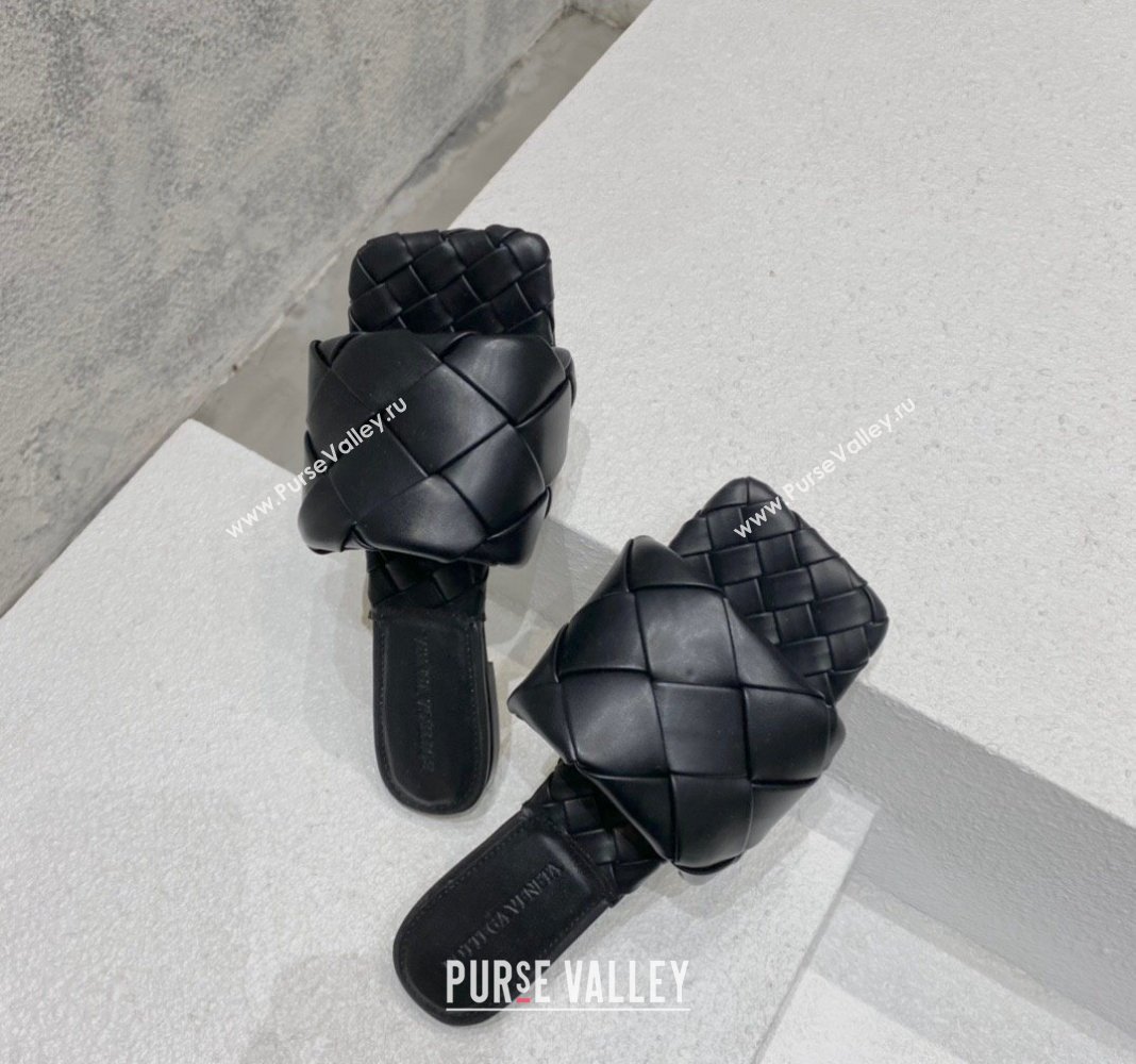 Bottega Veneta Lido Flat Slide Sandals in Intrecciato Leather Black 2024 0430 (MD-240430205)