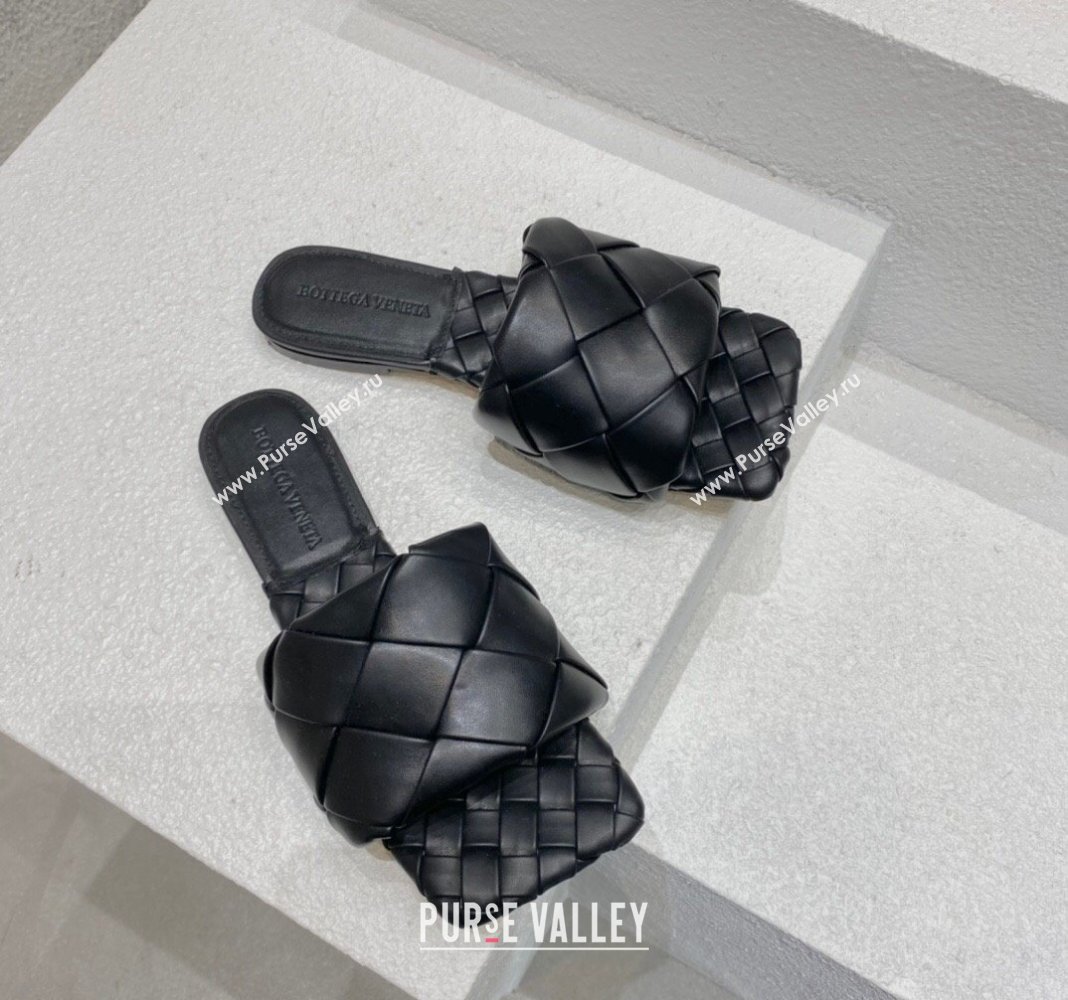 Bottega Veneta Lido Flat Slide Sandals in Intrecciato Leather Black 2024 0430 (MD-240430205)