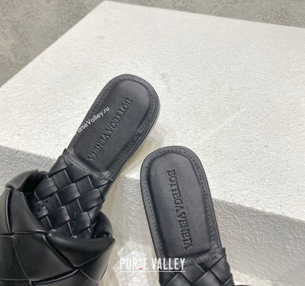 Bottega Veneta Lido Flat Slide Sandals in Intrecciato Leather Black 2024 0430 (MD-240430205)