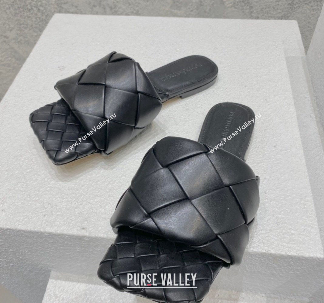 Bottega Veneta Lido Flat Slide Sandals in Intrecciato Leather Black 2024 0430 (MD-240430205)