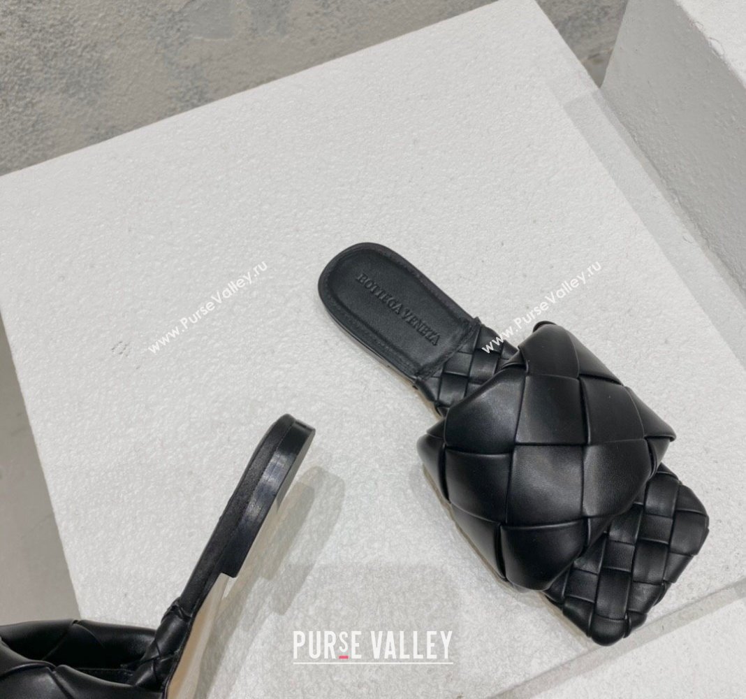 Bottega Veneta Lido Flat Slide Sandals in Intrecciato Leather Black 2024 0430 (MD-240430205)