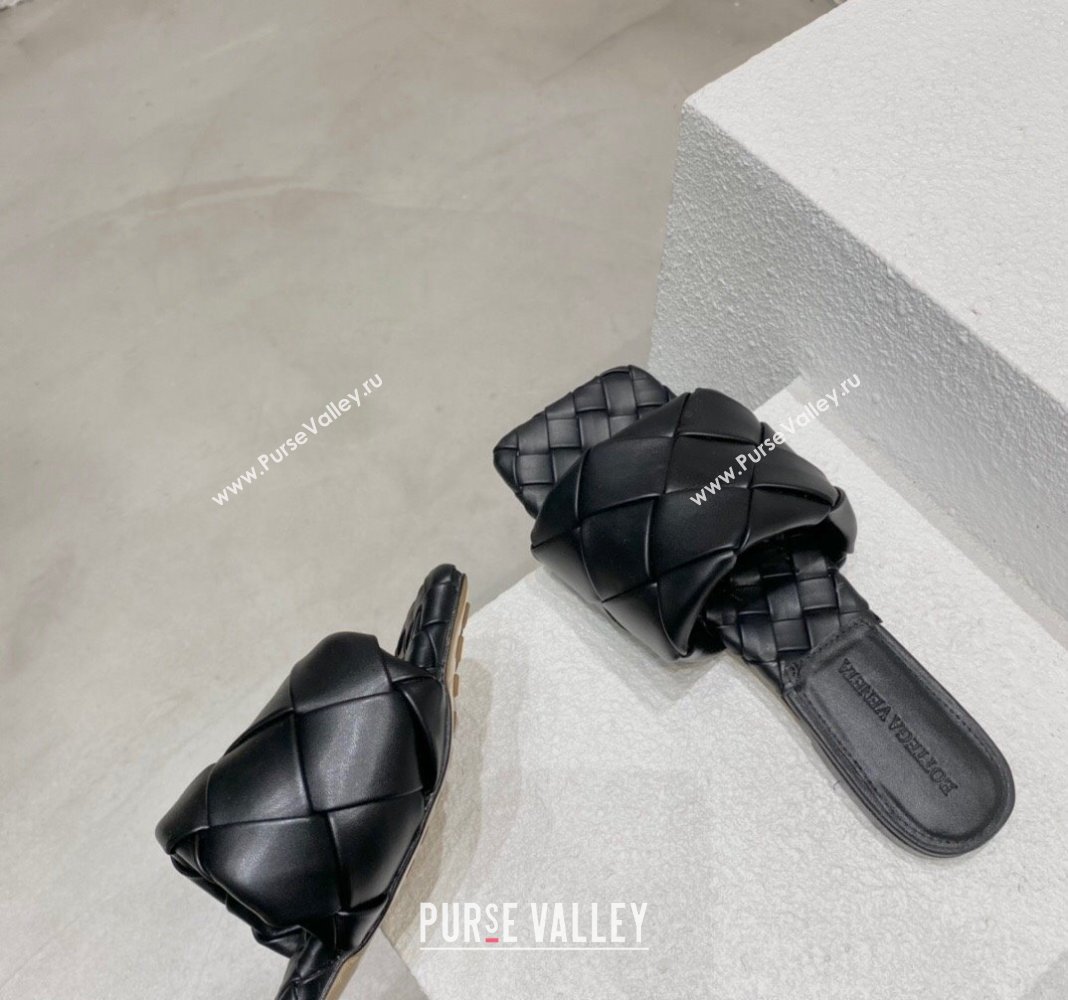 Bottega Veneta Lido Flat Slide Sandals in Intrecciato Leather Black 2024 0430 (MD-240430205)
