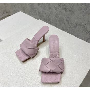Bottega Veneta Lido Heel Slide Sandals 9.5cm in Intrecciato Leather Light Purple 2024 0430 (MD-240430183)