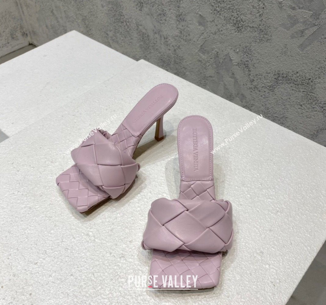 Bottega Veneta Lido Heel Slide Sandals 9.5cm in Intrecciato Leather Light Purple 2024 0430 (MD-240430183)